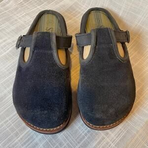 SIMPLE T-Strap Navy Blue Suede Leather Comfort Clogs Womens Size 7.5